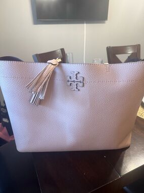 Tory Burch Light Pink Pebbled Leather Tote with Tassel